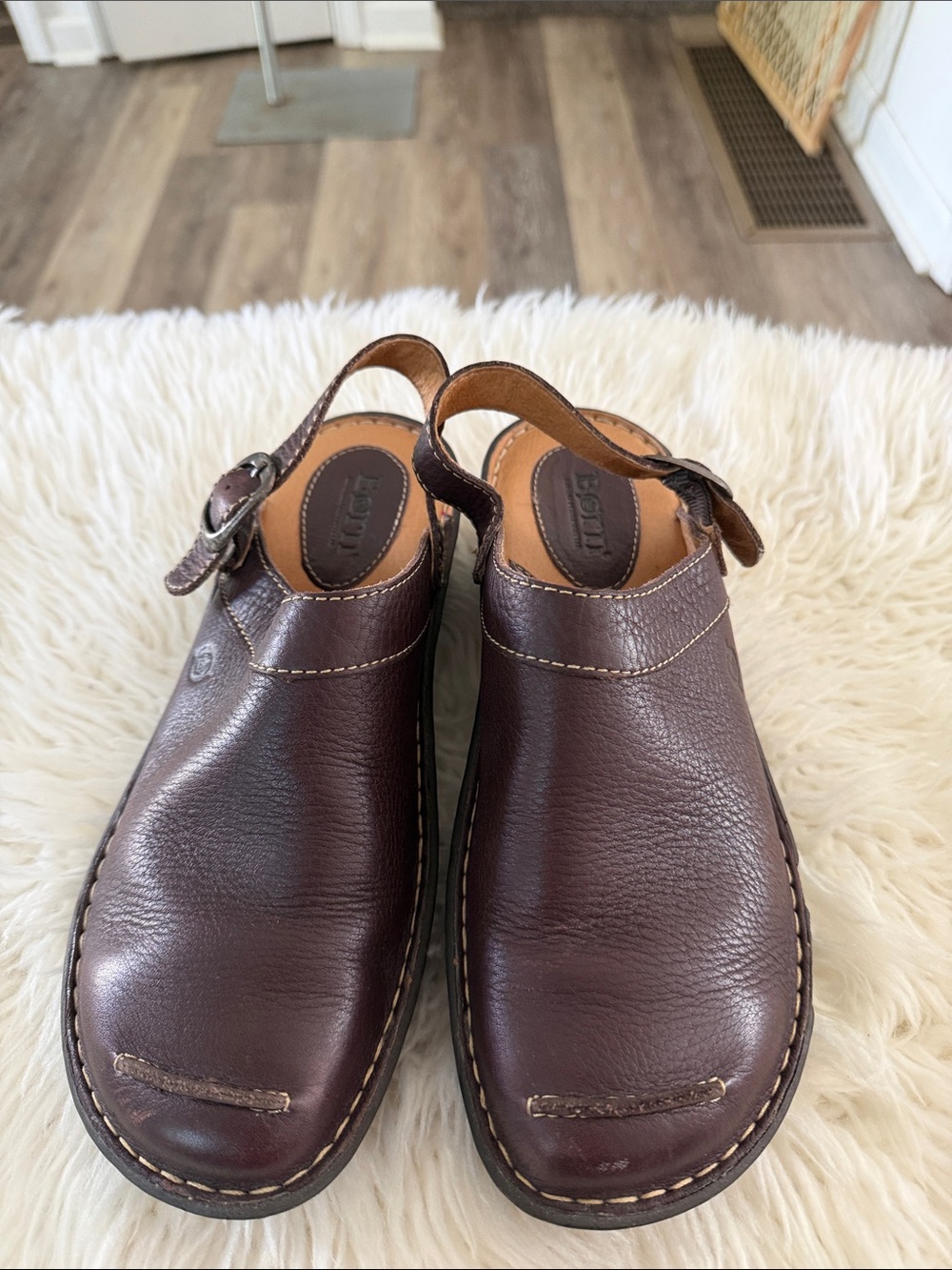 Born Dark Brown Leather Slip-On Clog with Adjustable Back Strap Size 10